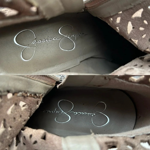 Jessica Simpson Tan Laser Cut Genuine Leather Suede Bootie - Picture 11 of 16